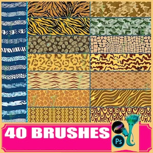 Animal Pattern Brush Set: Fur, Camouflage, Dragon Scale (Procreate, Photoshop)