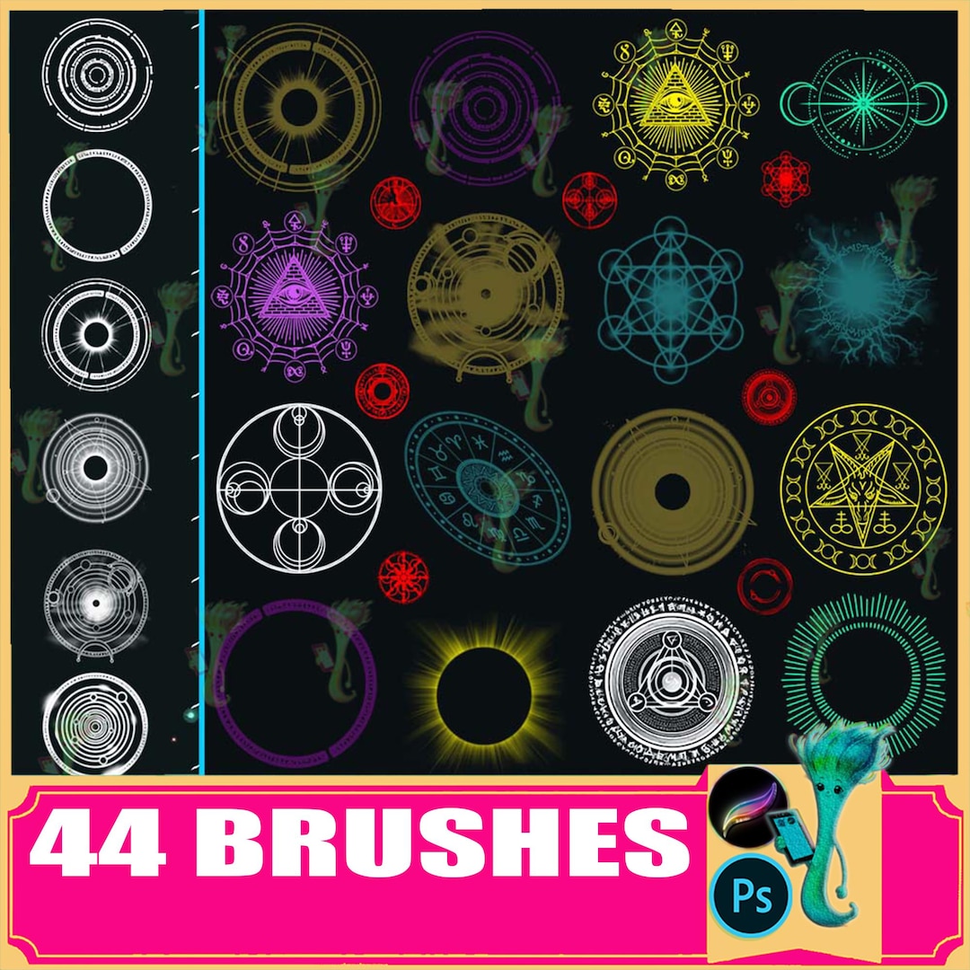 Magic Circle Brushes: Procreate & Photoshop, Light Effects (44 Brushes ...