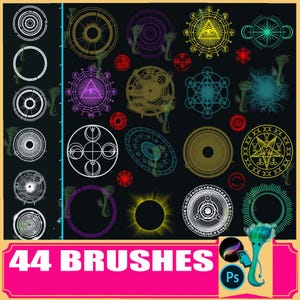 Magic Circle Brushes: Procreate & Photoshop, Light Effects (44 Brushes)