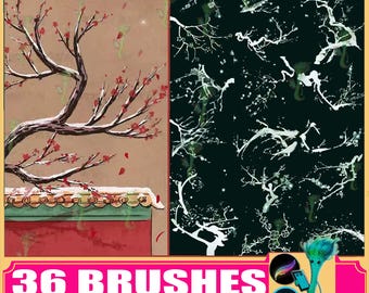 Ink Plum Blossom Brushes: Japanese Cherry Blossom Pattern (Photoshop & Procreate)