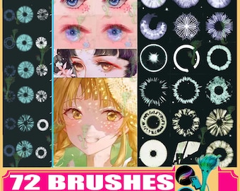 72 Iris Stamp Brushes: Procreate & Photoshop Eye Brush Set
