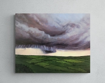 Original oil painting storm countryside