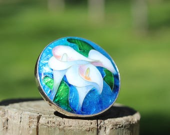 ピンクリリーフラワーエナメルリング スターリングシルバー ラストワン