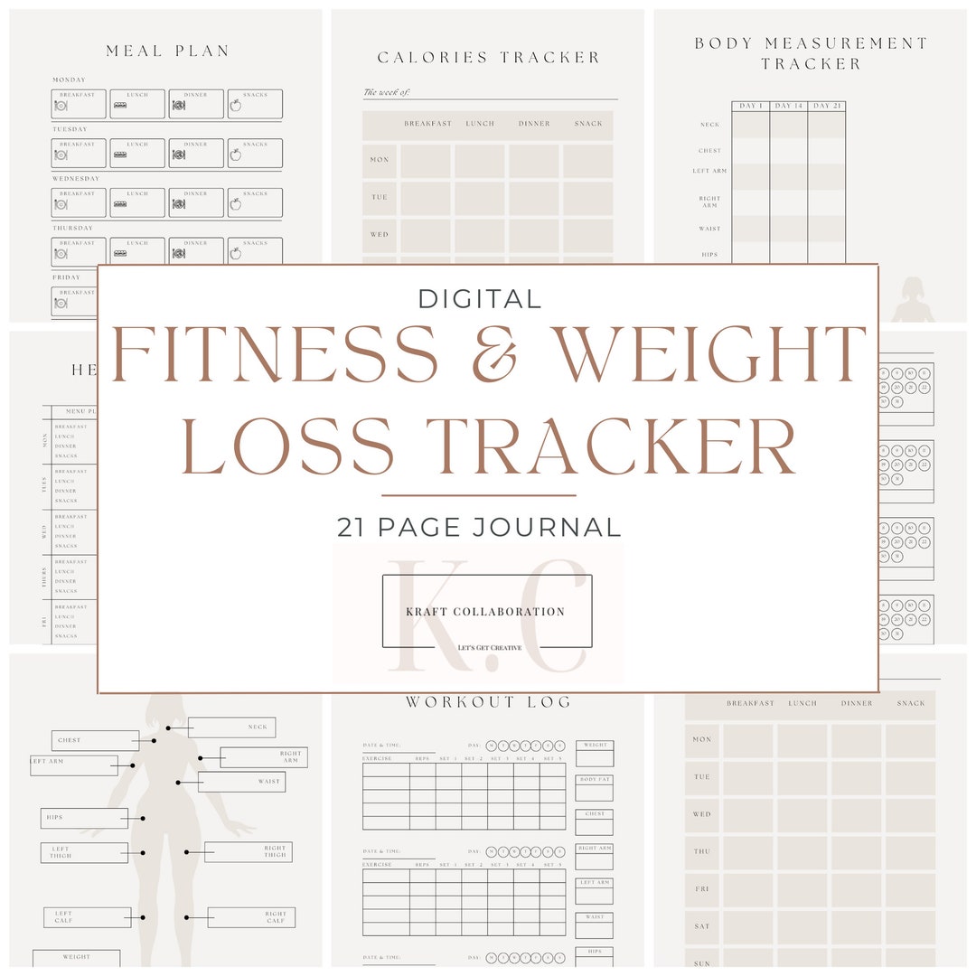 Fitness &amp; Weight Loss Tracker Journal. Instant Digital Download, Print at Home - Etsy