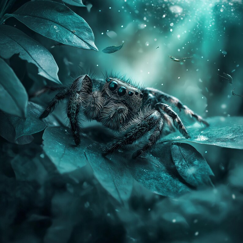 Jumping Spider on Leaves in a Forest - Just the Image - Printable AI ...
