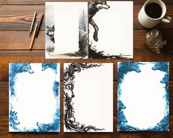 Wolf Set #1 - Page Border/Frames Set of 35 - Printable AI Art, Downloadable, MidJourney