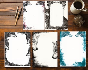 Wolf Set #2 - Page Border/Frames Set of 35 - Printable AI Art, Downloadable, MidJourney