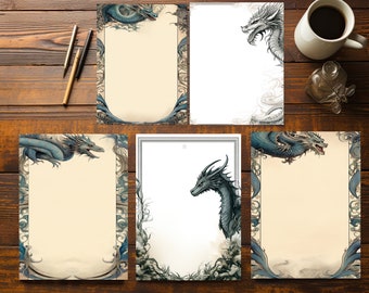 Dragon Set #1 - Page Border/Frames Set of 35 - Printable AI Art, Downloadable, MidJourney