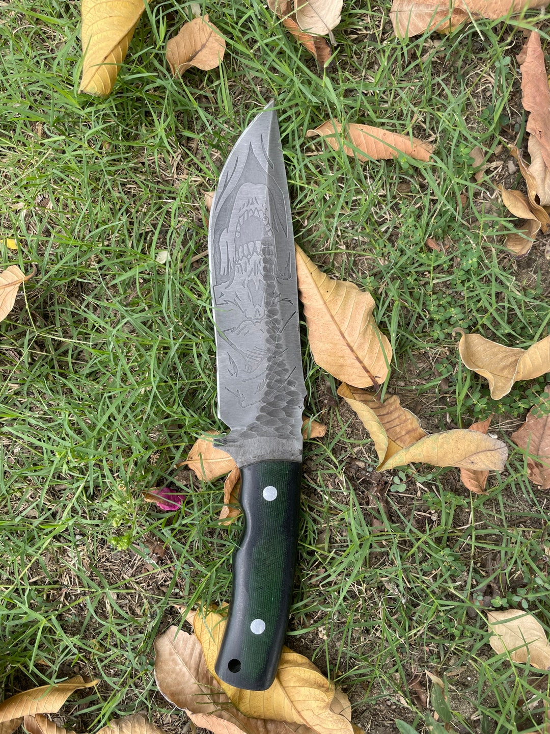 Dragon Design Etching Hunting Knife Camping Knife Anniversary Gift for