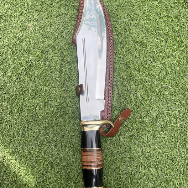 Custom Made Werkzeugstahl Hochglanz Bowie Rambo Messer-Jagdmesser-Champing Messer-Geschenke für Ihn-Lederhülle-Rindhorn plus Ledergriff