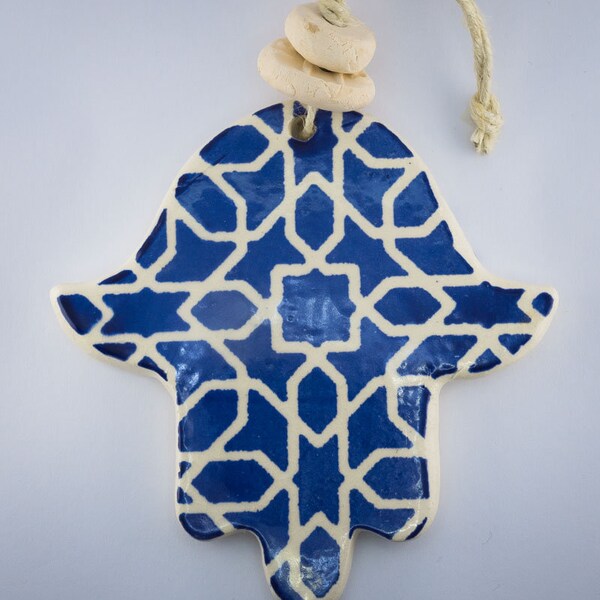 Hamsa en céramique / Main de Fatima Khomsa / Bleu arabe - HOF005