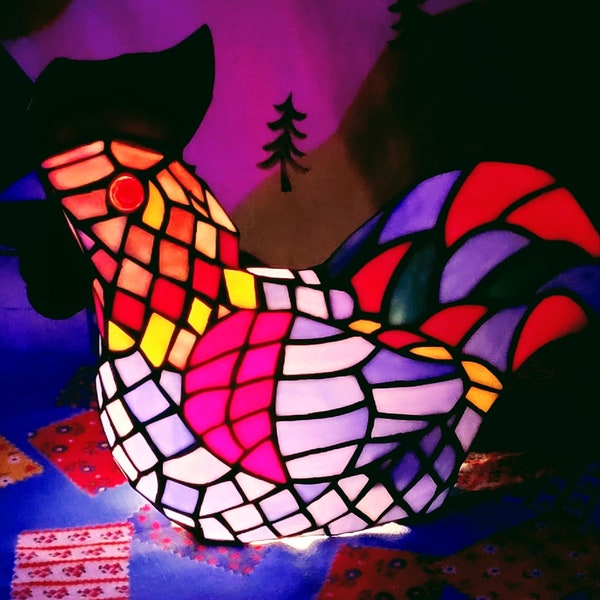 Rooster Stained Glass Lamp Etsy