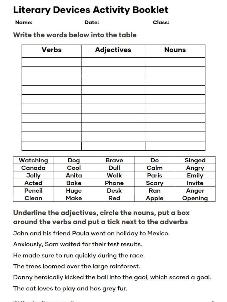 Literary Devices Flashcards Activity Booklet English Etsy