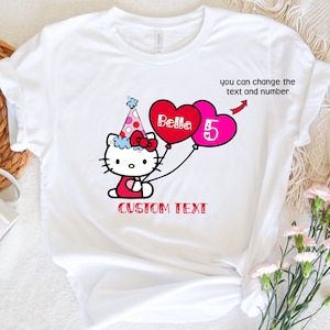 Hello Cat Birthday Girl Shirt, Kawaii Cat Girls Shirt, Kitty Birthday Party Shirt, Custom Kitty Bday Shirt, Hello Cat Best Birthday Ever Tee