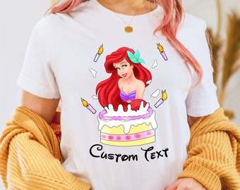Camisa de aniversário Ariel, camisa de aniversário personalizada, camisa de festa temática de princesa, camisa de menina de aniversário, camisa feminina da Disney, presente de aniversário