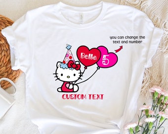 Camiseta de cumpleaños de Hello Cat para niña, camiseta de gato kawaii para niña, camiseta de fiesta de cumpleaños de Kitty, camiseta de cumpleaños de Kitty personalizada, camiseta de Hello Cat con el mejor cumpleaños de todos los tiempos
