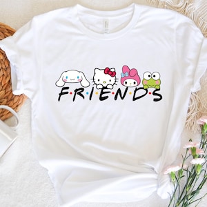 Koszulka Hello Cat Friends, Koszulka Melody Kitty Keroppi Cinnamoroll, Koszulka Kawaii Cat Girls, Koszulka Kawaii Kitty, Koszulka Kitty Characters, Koszulka Y2K