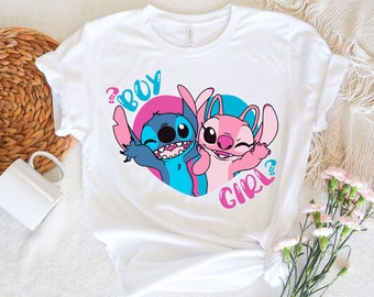 Camiseta de revelación de género de Disney Stitch Angel, camiseta Keeper Of The Gender, fiesta de revelación de género con temática de Disney, camiseta Ohana de Disney, linda camiseta Stitch