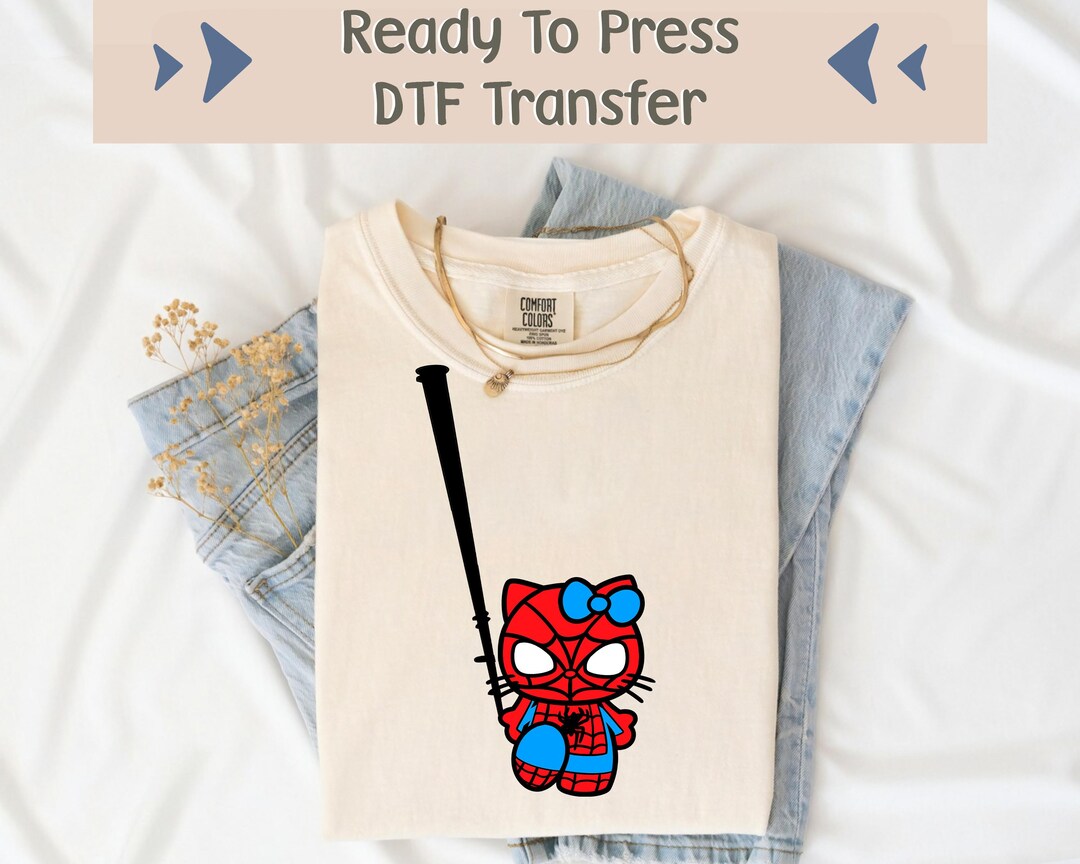 Hello Cat DTF Transfer, Spidey Kitty DTF, Kawaii Kitty Ready to Press