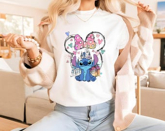 Camiseta Stitch de Disney colorida, camiseta Stitch con orejas de Mickey, camiseta Stitch y Lilo, camiseta Ohana de Disney, camiseta Stitch de Disneyland con acuarela