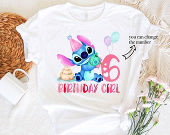 Stitch Birthday Shirt, Birthday Party Girl Shirt, Custom Birthday Shirt, Birthday Family Shirt, Personalized Kids Birthday Shirt, Stitch Tee
