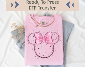 Disney Minnie Ears DTF Transfer, Minnie Bow Coquette DTF, Girl's Disney Design Ready To Press, Disneyland Women Image Transfer, Disney DTF