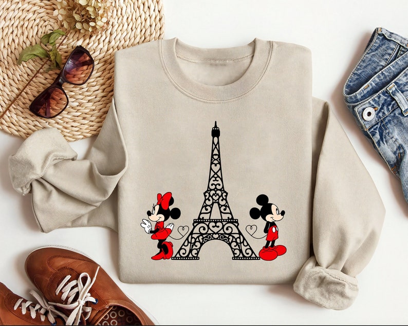 Disneyland Paris Mickey Minnie Sweatshirt, Eiffel Tower Mickey Minnie Crewneck, Disney Paris Vacation Shirt, Paris Family Trip Match Clothes image 1