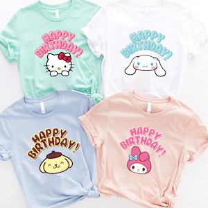 Hello Cat Birthday Shirt, Kawaii Cat Birthday Girl Shirt, Kitty Friends Birthday Party Shirt, Custom Kitty Shirt, Kitty Happy Birthday Shirt