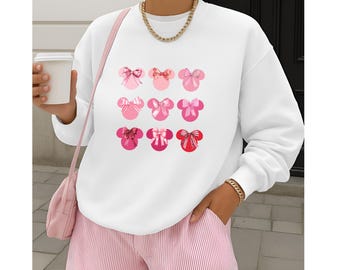 Minnie Ears Coquette Sweatshirt, Pink Minnie Bow Sweatshirt, Disney Coquette Sweater, Women's Disney Sweatshirt, Colorful Disney Hoodie