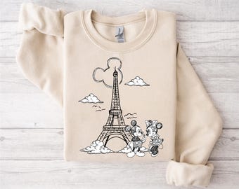 Sudadera de Disneyland París, sudadera con capucha de la Torre Eiffel, jersey de cuello redondo de Mickey y Minnie de París, camiseta de vacaciones en Disney París, suéter para viaje familiar a París