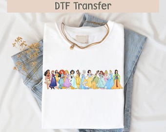 すべてのディズニープリンセスDTF転写、女性用ディズニーDTFデザイン、女の子用ディズニープリンセスDTF、ディズニーランドイメージ転写、マジカルキングダムDTF