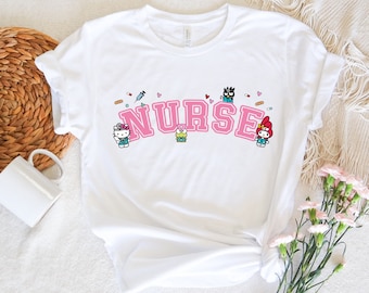 Hello Cat verpleegshirt, shirt Kitty verpleegkundige, RN shirt, kawaii kat meisjes shirt, kawaii kitty T-shirt, schattig shirt Hello Cat Lovers, cadeau nieuwe verpleegkundige