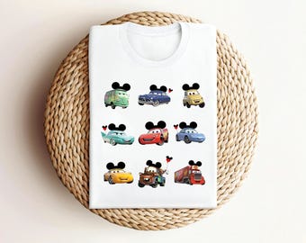 Maglietta con personaggi Disney Cars, Tow Mater, Maglietta coordinata per la famiglia Cars, Maglietta Lightning McQueen, Viaggio in famiglia a Disneyland, Maglietta con orecchie di Topolino Cars