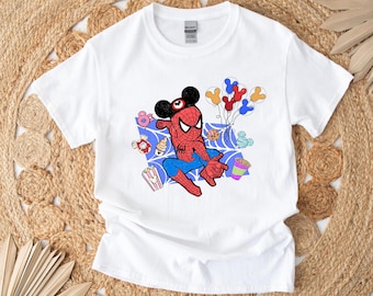 Camiseta de Spiderman con orejas de Mickey, camiseta de Spiderman con orejas de Disney, camiseta de globo con orejas de Mickey, camiseta de Spidey y sus increíbles amigos, camiseta infantil de Disneyland