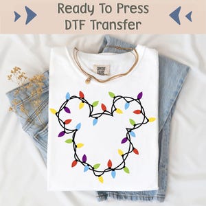 Mickey Ears Christmas Lights DTF Transfer, Disneyland Christmas DTF, Christmas Ready To Press, Mickey&#39;s Very Merry Christmas Image Transfer