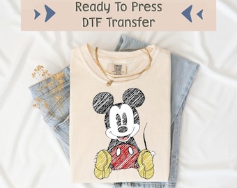 Transferencia DTF de Disney Mickey, DTF de Disneyland, Disney Ready To Press, Transferencia de imágenes de Mickey, DTF de Disney, Prensa de hierro Sketch Mickey Design