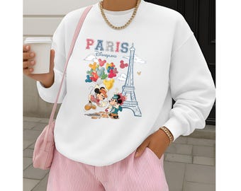 Sweatshirt Parijs Disneyland, Mickey en Minnie Paris ronde hals, shirt familievakantie Parijs, trui Mickey Eiffel, hoodie Parijs Disneyland