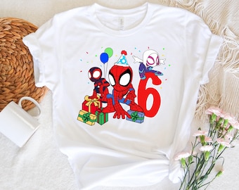Camiseta de cumpleaños personalizada de Spiderman, camiseta de Spidey y sus increíbles amigos, camiseta de fiesta temática de Spiderman, camiseta de cumpleañero, cumpleaños personalizada