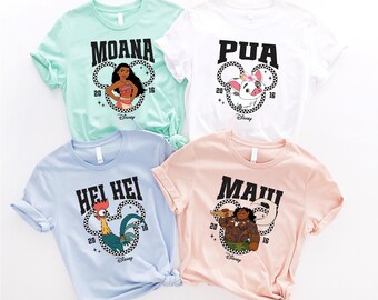 Camiseta de personajes de Moana de Disney, camisetas a juego de Moana, camiseta de Pua Moana, camiseta de Hei Hei, camiseta de princesa Moana, camisetas de Disney Crew, Moana 2025