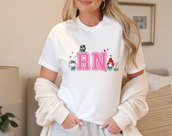 RN Shirt, Hello Cat Nurse Shirt, Registered Nurse Shirt, Cute RN Shirt, Kawaii Kitty Shirt, Nursing Shirt, Nurse Gift, Women's Nurse Shirt