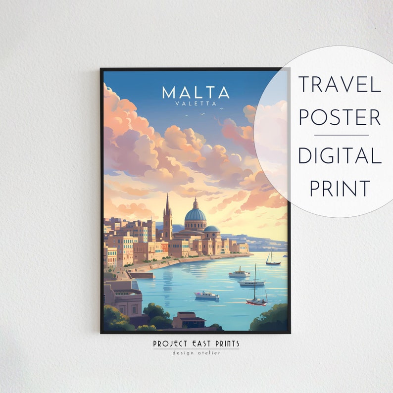Malta Valetta Travel Print. Digital Poster, Downloadable Home Decor Wall Art for Instant Download on Etsy.