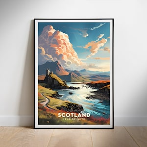 Arte mural digital imprimible, Escocia, póster de viaje retro, descarga instantánea, decoración para colgar, regalo para un nuevo hogar