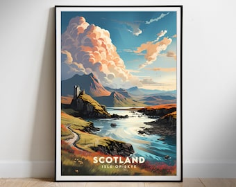 Póster de viaje a Escocia: Impresión artística retro de la Isla de Skye (descarga digital)