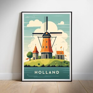 Holland Retro Travel Poster, druckbare digitale Wandkunst, Instant Download, hängendes Dekor, neues Zuhause Geschenk