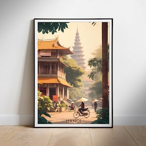Póster de viaje retro de Vietnam, impresión digital para pared, Hanoi, arte decorativo para el hogar, descarga instantánea