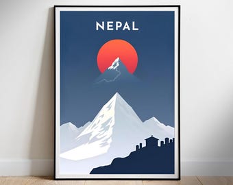 Nepal Travel Poster: Minimalist Mountain Art Print (Digital Download)