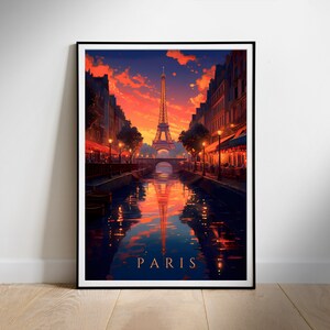 Affiche de voyage Impression murale numérique de Paris, France, Tour Eiffel Oeuvre d&#39;art numérique vibrante, téléchargement immédiat