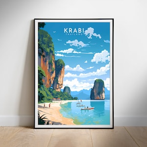 Printable digital wall art, Thailand, Krabi, Retro Travel Poster, Instant Download, Hanging decor, New Home Gift