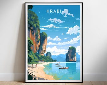 Krabi Thailand Retro Travel Poster: Printable Wall Art (Instant Download)