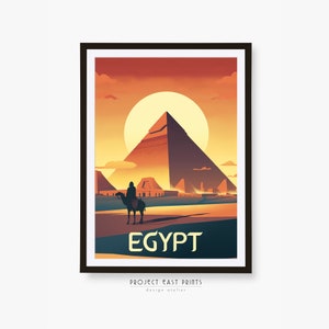Egypt Digital Print Retro Travel Poster, Wall Art Pyramids of Giza, Instant Download